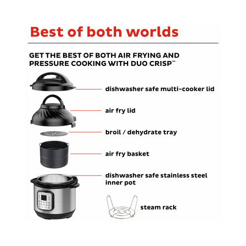 8 Qt Instant Pot Duo Crisp Air Fryer BASKET, STAND, BROIL TRAY, INNER POT,  RACK